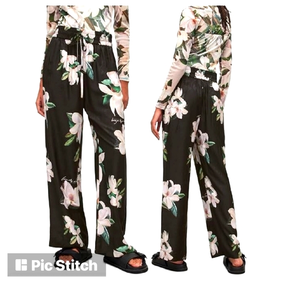 All Saints Black Floral Tyler Alessandra Trousers NWT size M - Picture 1 of 7